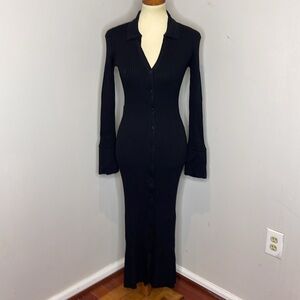 NWT Misha Skylar Black Collared‎ Knit Midi Dress